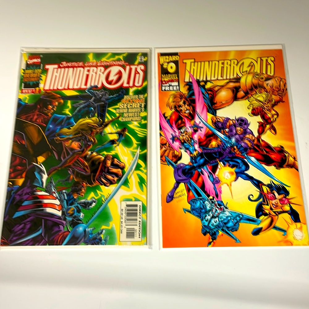 Thunderbolts comics - Marvel 1997 #1 issue and 1997 #0 Wizard Edition release.